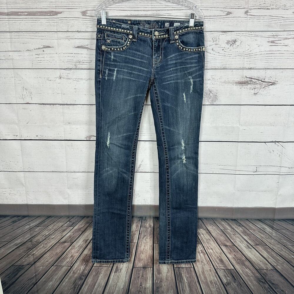Miss Me Jeans Womens 28 Straight Stretch Low Cowgirl Western Ranch Rodeo Studded